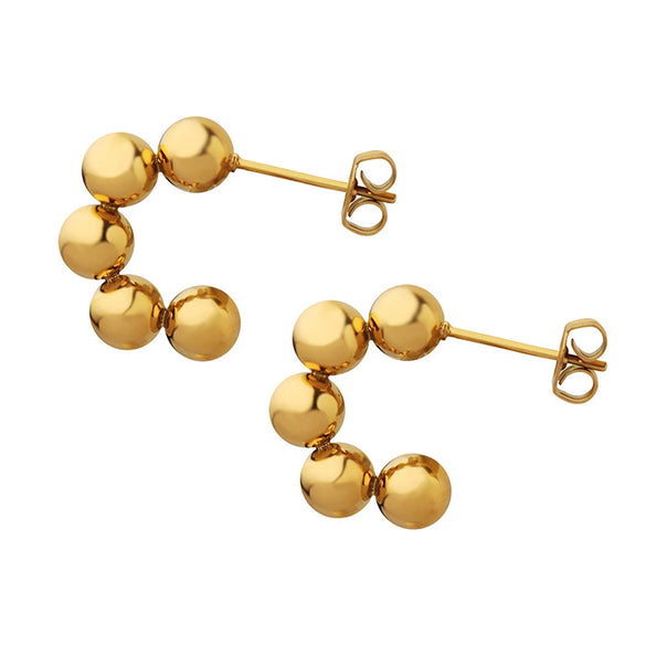 Wholesale Women's Geometric Personality Retro Small Round Bead Stitching Cshaped Titanium Steel 18K Gold Plated Earrings