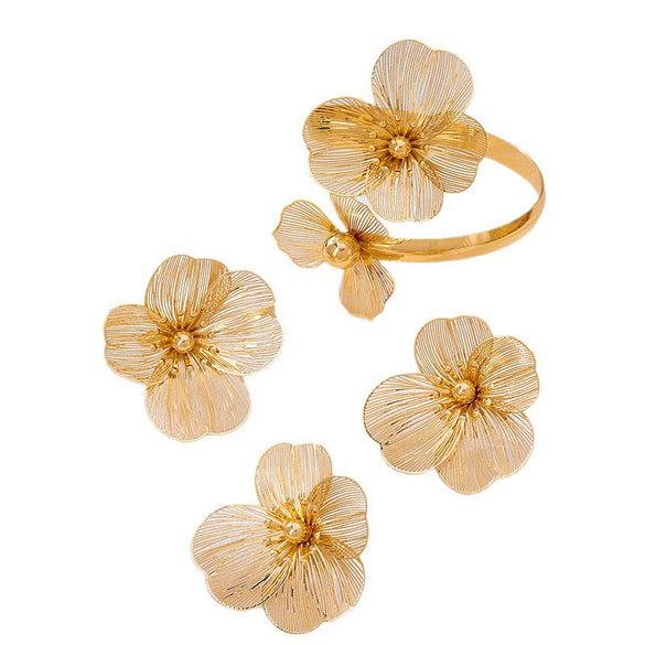 Wholesale Women's Geometric Plants Flowers Style Electroplated Alloy Hollow Flower Jewelry Set
