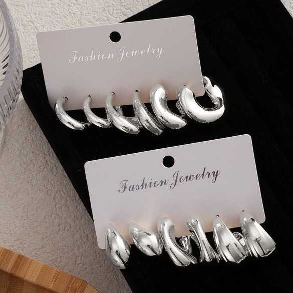 Wholesale Women's Geometric Plastic And Resin Water Drop And Cshaped Earrings With Electroplating Treatment