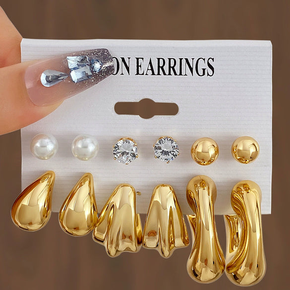 Wholesale Women's Geometric Plastic And Resin Water Drop And Cshaped Earrings With Electroplating Treatment