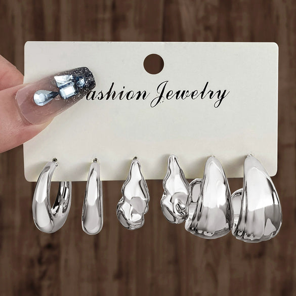 Wholesale Women's Geometric Plastic And Resin Water Drop And Cshaped Earrings With Electroplating Treatment