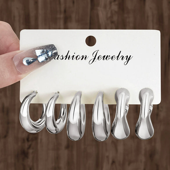 Wholesale Women's Geometric Plastic And Resin Water Drop And Cshaped Earrings With Electroplating Treatment