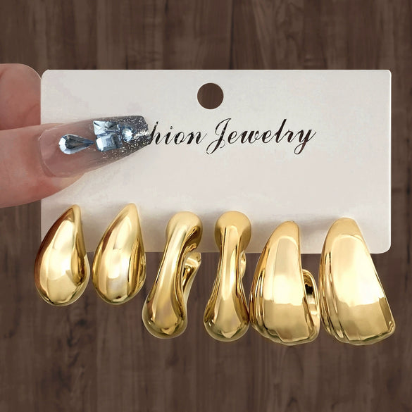 Wholesale Women's Geometric Plastic And Resin Water Drop And Cshaped Earrings With Electroplating Treatment