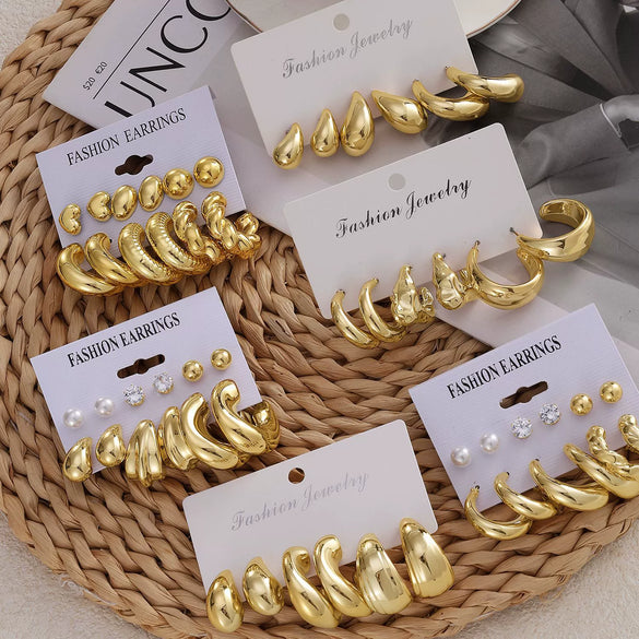 Wholesale Women's Geometric Plastic And Resin Water Drop And Cshaped Earrings With Electroplating Treatment