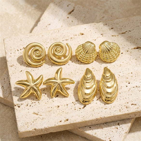 Wholesale Women's Geometric Plastic Electroplated Heart Flower Earring Set