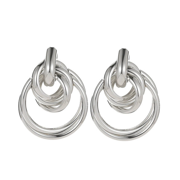Wholesale Women's Geometric Punk Style Exaggerated Circle Metal Alloy Electroplated Earrings
