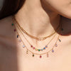 Wholesale Women's Geometric Rainbowcolored Zircon Tassel Pendant Stainless Steel Cross Chain Necklace With Electroplating