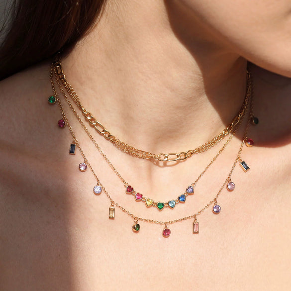 Wholesale Women's Geometric Rainbowcolored Zircon Tassel Pendant Stainless Steel Cross Chain Necklace With Electroplating