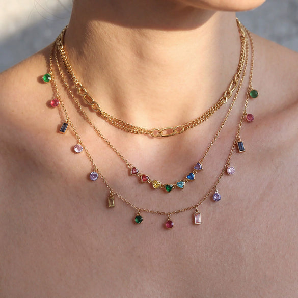 Wholesale Women's Geometric Rainbowcolored Zircon Tassel Pendant Stainless Steel Cross Chain Necklace With Electroplating