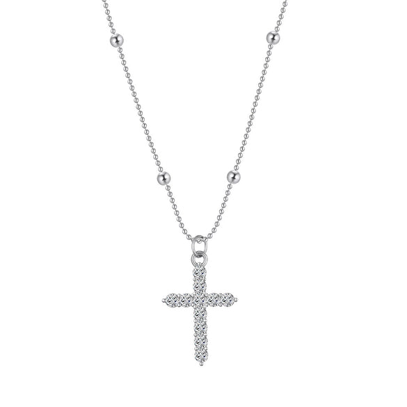 Wholesale Women's Geometric Real Gold Electroplated Zircon Cross Pendant Titanium Steel Calendering Chain Necklace