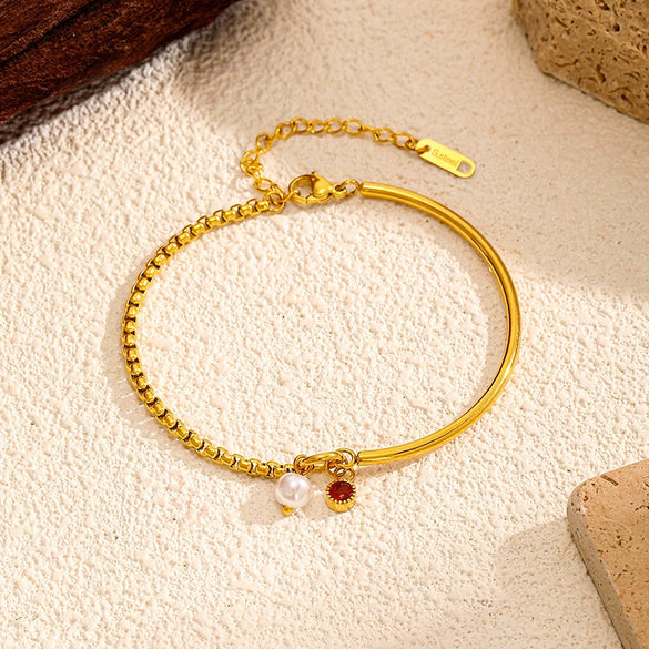 Wholesale Women's Geometric Real Gold Plated Stainless Steel Bracelet Light Luxury High End Niche Jewelry