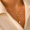Wholesale Women's Geometric Real Gold Plated Stainless Steel Diamondstudded Pearl Pendant Clavicle Necklace