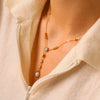 Wholesale Women's Geometric Real Gold Plated Stainless Steel Diamondstudded Pearl Pendant Clavicle Necklace