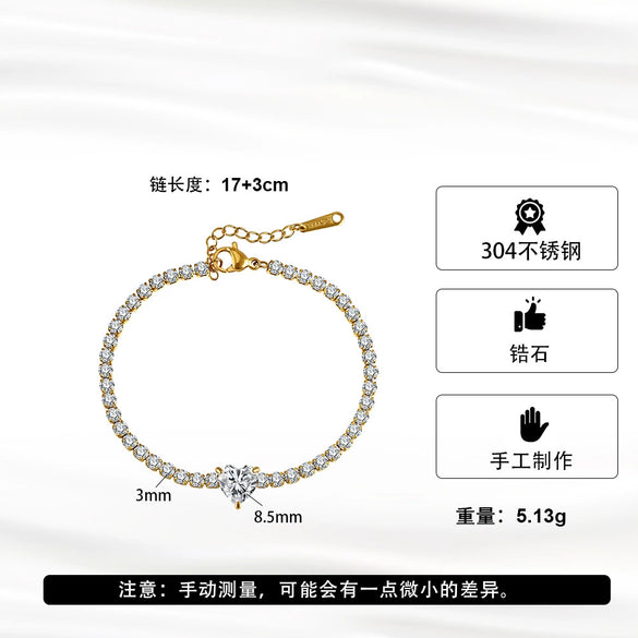 Wholesale Women's Geometric Real Gold Plated Stainless Steel Heart Bracelet Luxury Jewelry