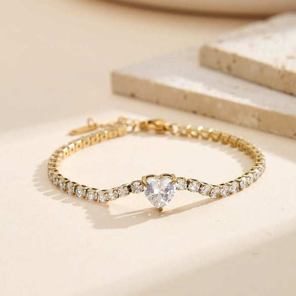 Wholesale Women's Geometric Real Gold Plated Stainless Steel Heart Bracelet Luxury Jewelry
