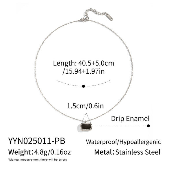 Wholesale Women's Geometric Rectangular Oil Drop Sweater Chain Necklace 18K Real Gold Plated Stainless Steel Jewelry Light Luxury Style