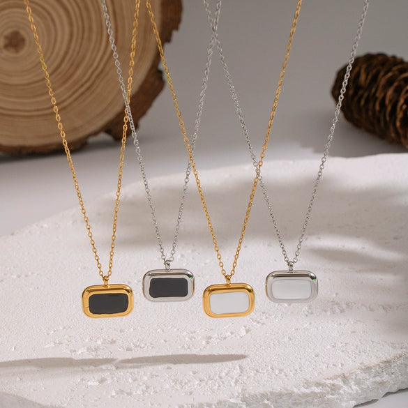 Wholesale Women's Geometric Rectangular Oil Drop Sweater Chain Necklace 18K Real Gold Plated Stainless Steel Jewelry Light Luxury Style