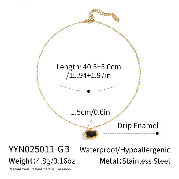 Wholesale Women's Geometric Rectangular Oil Drop Sweater Chain Necklace 18K Real Gold Plated Stainless Steel Jewelry Light Luxury Style
