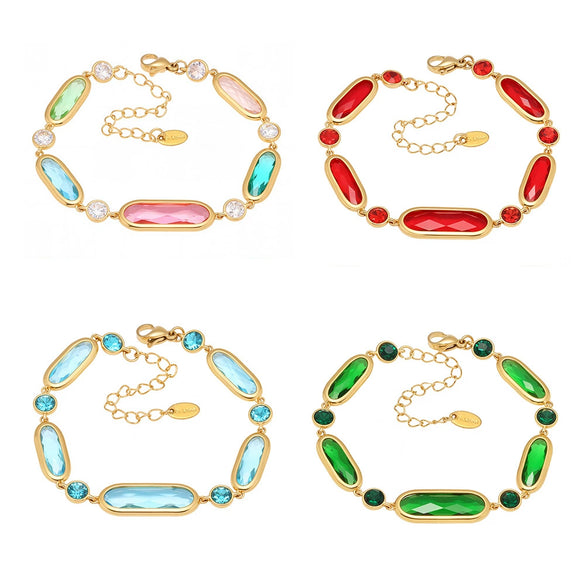 Wholesale Women's Geometric Rectangular Round Faceted Stainless Steel And Glass Stone Electroplated Bracelet With Midcentury And Ancient Style