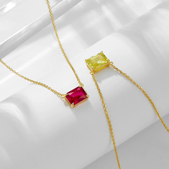 Wholesale Women's Geometric Rectangular Zircon Pendant 925 Silver Necklace With Diamond Treatment