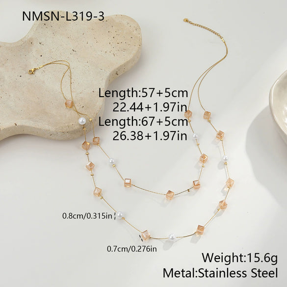 Wholesale Women's Geometric Resin And 18K Gold Electroplated Hand Beaded Sweater Chain Necklace Jewelry