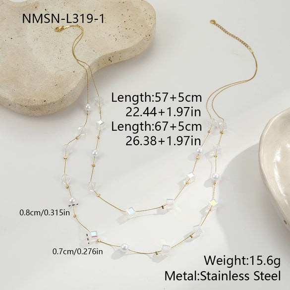 Wholesale Women's Geometric Resin And 18K Gold Electroplated Hand Beaded Sweater Chain Necklace Jewelry