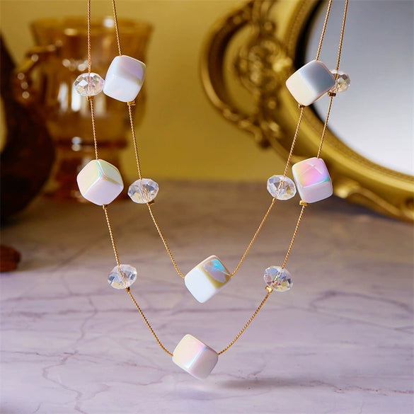 Wholesale Women's Geometric Resin Handmade Doublelayer Clavicle Necklace