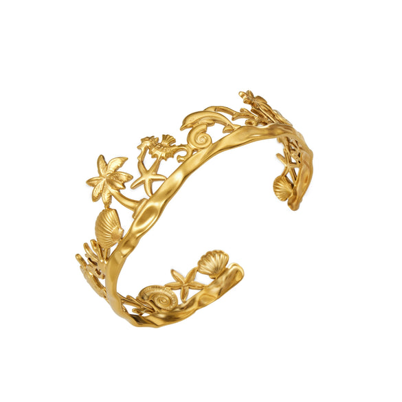 Wholesale Women's Geometric Retro Embossed Electroplated Stainless Steel Bracelet