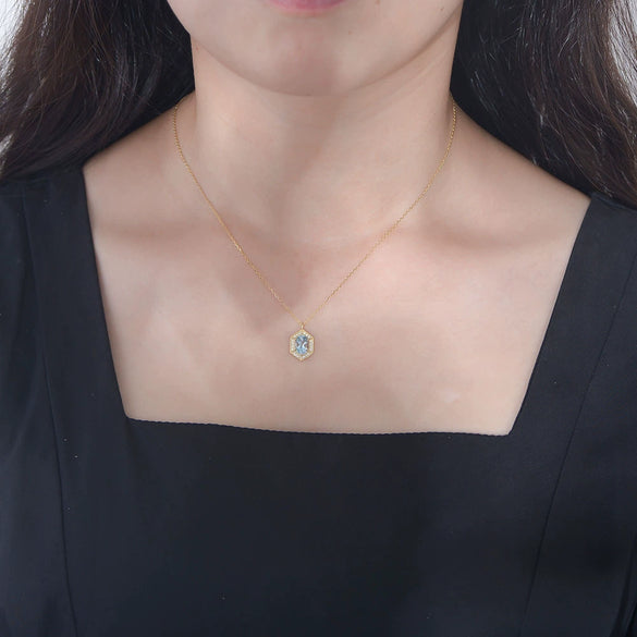 Wholesale Women's Geometric Retro Natural Sky Blue Topaz Sterling Silver 925 Silver Gem Inlaid Necklace With Cross Chain