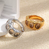 Wholesale Women's Geometric Retro Niche Stainless Steel 18K Goldplated Zircon Ring