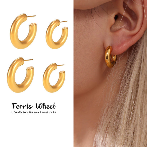 Wholesale Women's Geometric Retro Stainless Steel Electroplated Cshaped Earrings