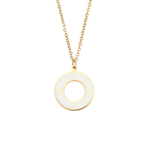 Wholesale Women's Geometric Retro Versatile Titanium Steel And Stainless Steel 18K Gold Plated Round Pendant Necklace