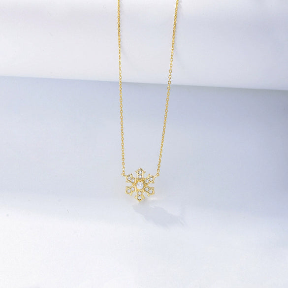 Wholesale Women's Geometric Rhinestone Inlaid 925 Sterling Silver Snowflake Pendant Necklace With Cross Chain Ins Style
