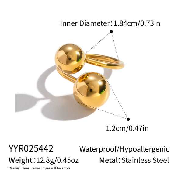 Wholesale Women's Geometric Round Ball Bead Open Ring Stainless Steel Pvd Furnace Vacuum Real Gold Plated Hand Jewelry