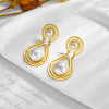 Wholesale Women's Geometric Round Pearl Dropshaped Electroplated Titanium Steel Earrings Fashionable Elegant Light Luxury Retro Style