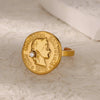 Wholesale Women's Geometric Round Portrait Stainless Steel Open Ring With Electroplating