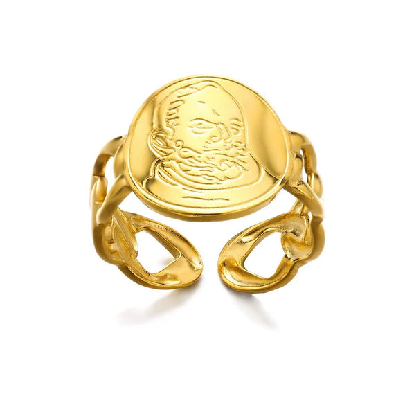 Wholesale Women's Geometric Round Portrait Stainless Steel Open Ring With Electroplating