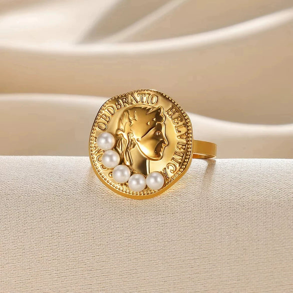 Wholesale Women's Geometric Round Portrait Stainless Steel Open Ring With Electroplating