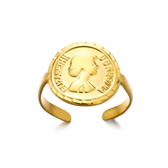 Wholesale Women's Geometric Round Portrait Stainless Steel Open Ring With Electroplating