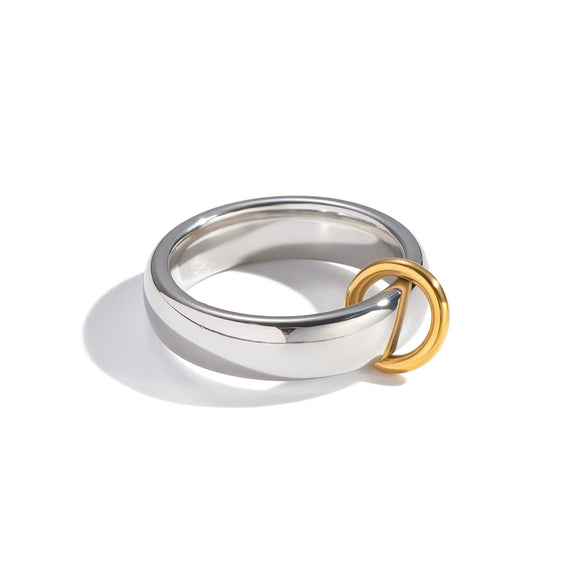 Wholesale Women's Geometric Round Stainless Steel Ring With Pvd Furnace Vacuum Real Gold Plating And Gold And Silver Mixed Color