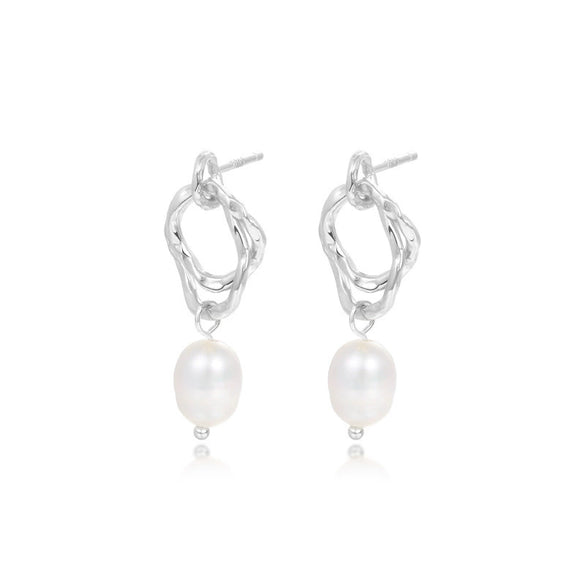 Wholesale Women's Geometric S925 Silver Natural Pearl Stud Earrings With Electroplating