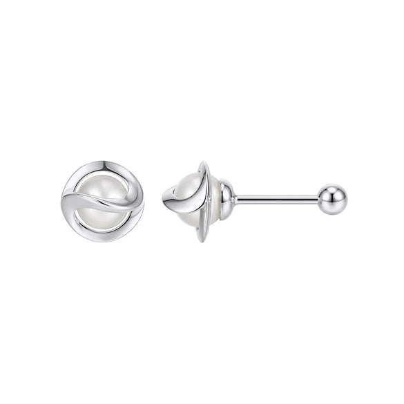 Wholesale Women's Geometric S925 Silver Pearl Screw Earrings With Zirconia Design