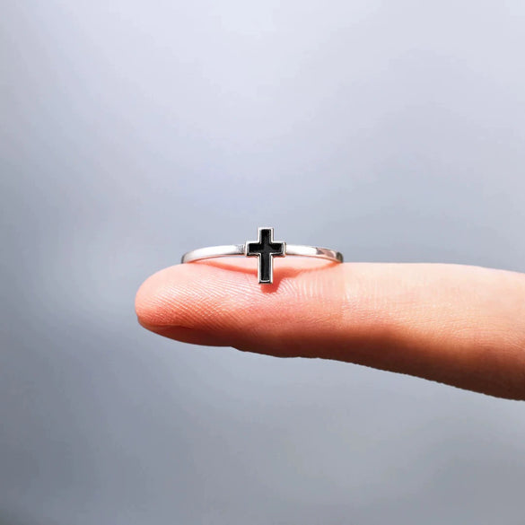 Wholesale Women's Geometric S925 Sterling Silver Cross Drop Glaze Electroplated Ring