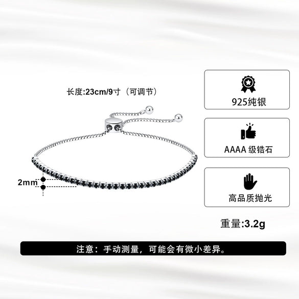 Wholesale Women's Geometric S925 Sterling Silver Electroplated Adjustable Tennis Chain Bracelet