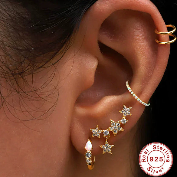 Wholesale Women's Geometric S925 Sterling Silver Electroplated Horse Eye Opal Earrings
