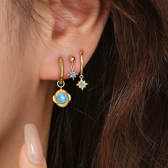 Wholesale Women's Geometric S925 Sterling Silver Electroplated Opal Inlaid Earrings