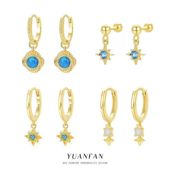 Wholesale Women's Geometric S925 Sterling Silver Electroplated Opal Inlaid Earrings