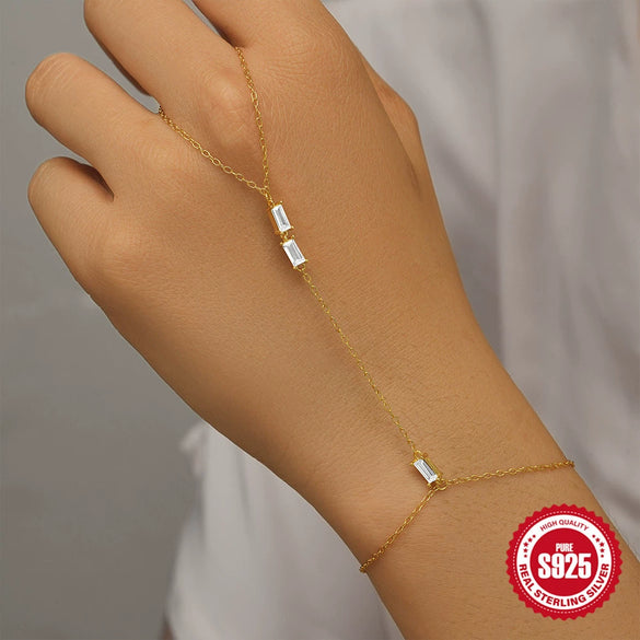 Wholesale Women's Geometric S925 Sterling Silver Electroplated Real Gold Plated Elegant Exquisite Diamond Bracelet