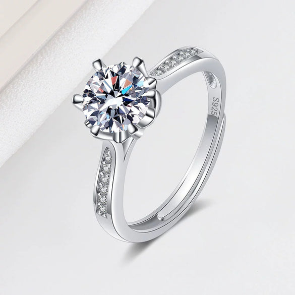 Wholesale Women's Geometric S925 Sterling Silver Electroplated Sixclaw Open Diamond Ring