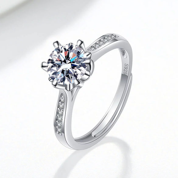 Wholesale Women's Geometric S925 Sterling Silver Electroplated Sixclaw Open Diamond Ring